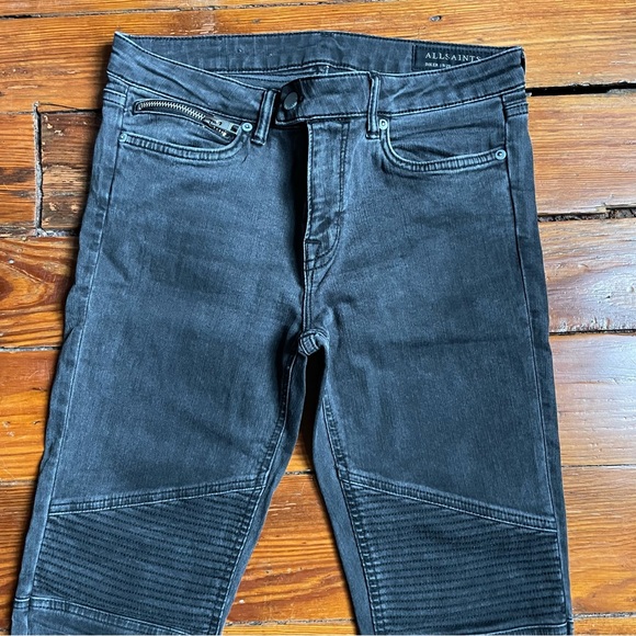 All Saints Moto Biker Skinny Jeans Size 28 Washed Black - Picture 12 of 13